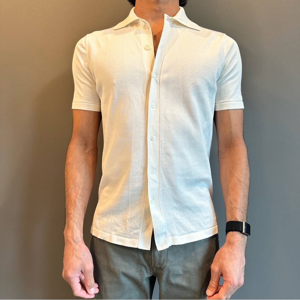 Suitsupply Cream Short Sleeve Button Down Shirt